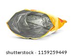 Potato chips bag isolated on white background. Inside of leftovers snack packaging.