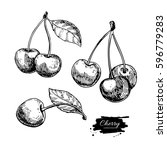 cherry vector drawing set.... | Shutterstock .eps vector #596779283