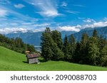 Small photo of Landscape in Beatenberg with the Bernese triumvirate of Eiger, Moench and Jungfrau in the background. Beatenberg is a village above Lake Thun in the Bernese Oberland in Switzerland.