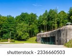 Bunker of former Maginot Line, here ammunition entrance of artillery works Schoenenbourg near Hunspach. Bas-Rhin department in Alsace region of France