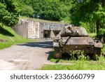 Bunker of former Maginot Line, here ammunition entrance of artillery plant Kalkofen, also Panzerwerk 615, near Lembach. Bas-Rhin department in Alsace region of France