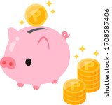 cute pig money box and coins of ... | Shutterstock .eps vector #1708587406