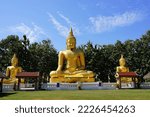 Small photo of NAN, THAILAND – NOVEMBER 13, 2022: Golden Buddha statue or Reverend Father Yai Saeng Dao Nakorn Nan at Buddhist Mon Saeng Dao in Phu Pieng district, Nan province in Nan province of Thailand.