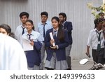 Small photo of Students coming out of school after giving CBSE board exam. Gurgaon, Haryana, India. March 20, 2017.