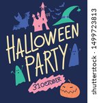 halloween party. coloring... | Shutterstock .eps vector #1499723813