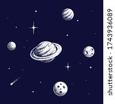 planets in space.hand drawn... | Shutterstock .eps vector #1743936089
