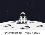 astronaut sits on the bench and ... | Shutterstock .eps vector #748371523