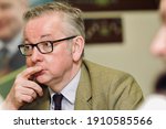 Small photo of MP Michael Gove, during a farm visit in the Brecon Beacons Wales, with the Brecon and Radnor MP Chris Davies on the 25th of May 2018
