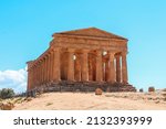 Small photo of Valley of the Temples (Valle dei Templi), The Temple of Concordia, an ancient Greek Temple built in the 5th century BC, Agrigento, Sicily. Temple of Concordia, Agrigento, Sicily, Italy