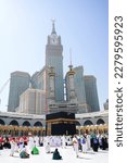 Small photo of Mecca, Saudi Arabia - March, 2023 : The Abraj Al Bait or Clock Towers is a of seven skyscraper hotels near Great Mosque of Mecca. The central hotel tower, which is the Makkah Clock Royal Tower.