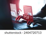 Small photo of Convert PDF files with online programs. Users convert document files on a platform using an internet connection at desks. concept of technology transforms documents into portable document formats.