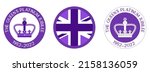 The queen platinum jubilee icon set. In 2022 70th anniversary in England. Graphic elements for poster template, banner or social media announcements.