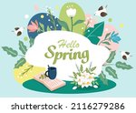 colorful spring background with ... | Shutterstock .eps vector #2116279286