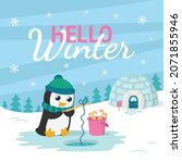 Hello Winter Card With Cute...