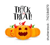 cartoon devil pumpkin character ... | Shutterstock .eps vector #742186870