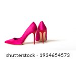 Elegant fuchsia high heel shoe on white background