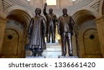 Small photo of Noida, Uttar Pradesh, India, 2019. Statue of Mayawati, Kanshiram and BR Ambedkar at the Dalit Prerna Sthal, Noida