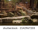 Rock stairs at Historic Yates Mill Park located in Raleigh North Carolina