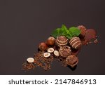 Round chocolate candies with a...