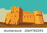 Fujairah Fort, United Arab Emirates. Historical Monument. Symbol of culture and heritage. vector design