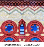 Small photo of Closeup details of the spectacular facade of Templeton's Carpet Factory designed by architect William Leiper for James Templeton and completed in 1892