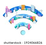wifi sign with city elements.... | Shutterstock .eps vector #1924066826