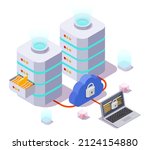 server racks  laptop computer... | Shutterstock .eps vector #2124154880