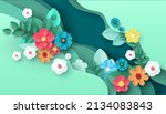 paper cut spring flowers and... | Shutterstock .eps vector #2134083843