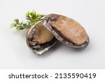 Small photo of One with abalone. The length of the shell is 10-20 cm, and it is oval in shape and is brown or bluish-brown. The opening of the shell is wide and the holes are lined up on the outside.