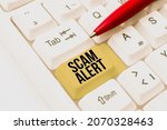 Small photo of Text showing inspiration Scam Alert. Business overview fraudulently obtain money from victim by persuading him Typist Creating Company Documents, Abstract Speed Typing Ideas