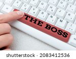 Small photo of Writing displaying text The Boss. Business idea a person who exercises control or authority in the organization Editing New Story Title, Typing Online Presentation Prompter Notes