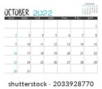 calendar 2022 year. october... | Shutterstock .eps vector #2033928770