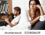 Dissapointed beautiful brunette girl in quarrel with her boyfriend background.