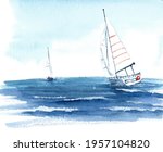 Sailing Ship In The Sea. Hand...