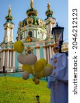 Small photo of Ukraine, Kiev - September 12, 2021: St. Andrew's descent in Kiev. View of St. Andrew's Church. Holiday on St. Andrew's descent.