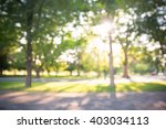 defocused bokeh background of garden with blossoming trees in sunny day, backdrop, summer time
