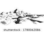 Arctic sea iceberg graphic black white sketch illustration vector