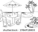 Beach Cafe Graphic Black White...