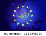 green leaf and eu map and flag... | Shutterstock .eps vector #1912546330