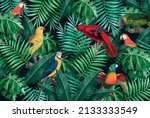 tropical birds parrot  hoopoe ... | Shutterstock .eps vector #2133333549