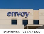 Small photo of Irving, TX, USA - March 20, 2022: Closeup of Envoy sign on the building at its headquarters in Irving, Texas, USA. Envoy Air Inc. is an American regional airline.
