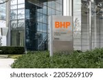 Small photo of Houston, Texas, USA - March 13, 2022: The entrance to BHP office in Houston, Texas, USA. BHP is the trading entity of BHP Group Limited and BHP Group plc, an Australian mining company.