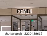 Small photo of Houston, Texas, USA - February 25, 2022: Fendi store sign in a shopping mall. Fendi is an Italian luxury fashion house.