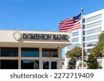 Small photo of Dallas, Texas, USA - March 20, 2022: A Dominion Bank sign on its Preston Center branch building in Dallas, Texas, USA. Dominion Bank is an American bank