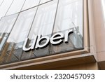 Small photo of Uber sign on its headquarters building in San Francisco, California, USA - June 6, 2023. Uber Technologies is a transportation conglomerate.