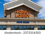 Small photo of A Hobby Lobby store front is seen. Salt Lake City, Utah, USA - May 15, 2023. Hobby Lobby Stores is an American retail company that owns a chain of arts and crafts stores.