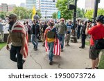 Small photo of Portland, Oregon, USA - September 17, 2019: A Proud Boys rally led by Joe Biggs, Ethan Nordean, And Enrique Tarrio, featuring the Three Percenters and Oath Keepers militias