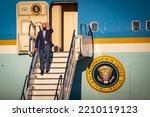 Small photo of Long Beach, California Sept. 13, 2022: President Joe Biden walks down the stairs from Air Force One onto the tarmac at the Long Beach Airport for a rally to support Governor Gavin Newsom.