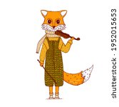 Cartoon Fox Musician With Violin