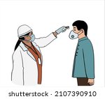 doctor check temperature by non ... | Shutterstock .eps vector #2107390910